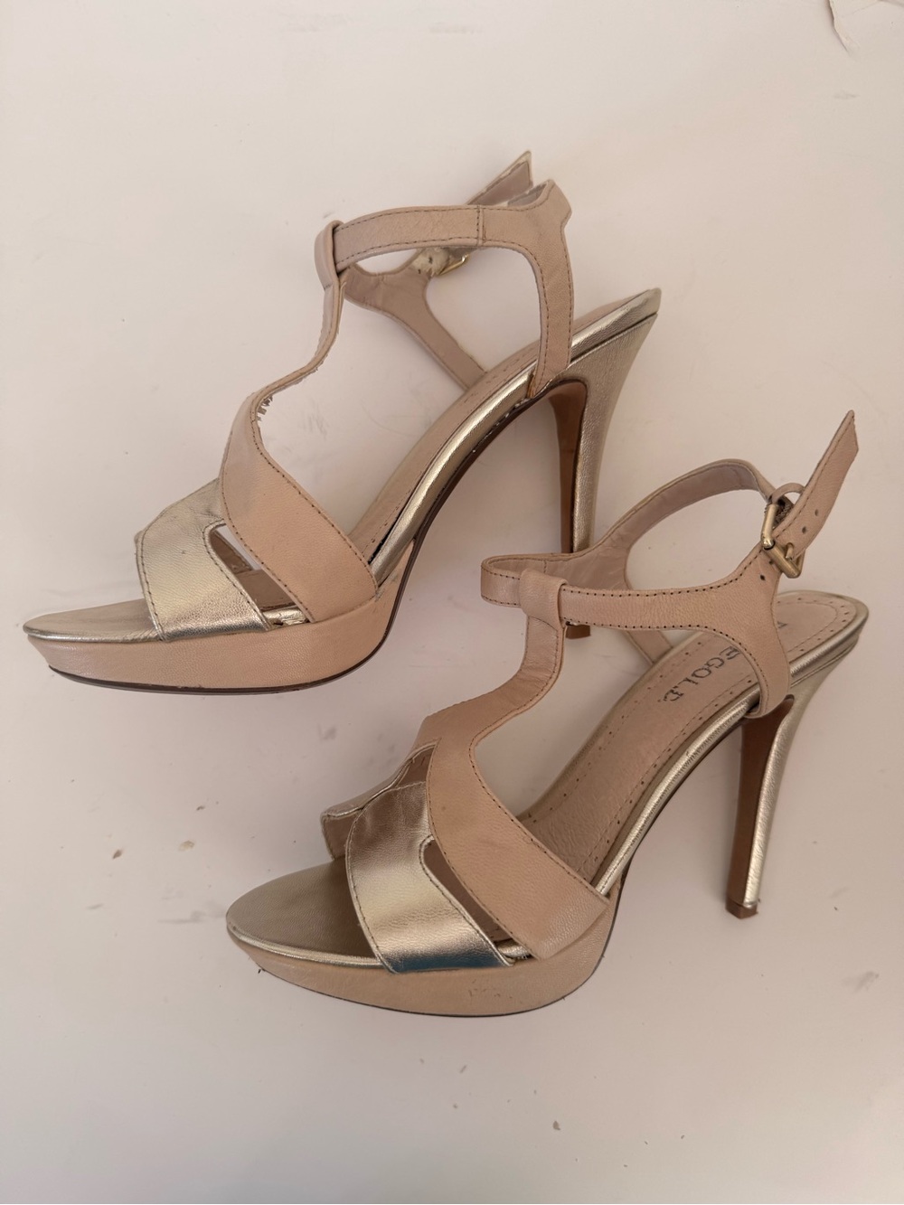 Planet Gold Beige and Gold Strappy High Heel Sandals